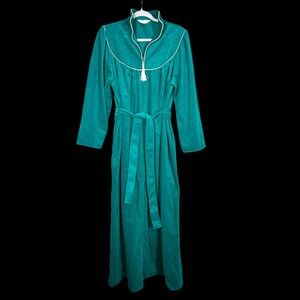 Carriage Court Teal Plush Zipper Front Robe Long Sleeve Full Length Size L 16 18